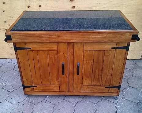 Kitchen Island Farmhouse Elegant series 1200 granite top with 4 doors and mobile - Stained