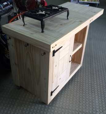 Kitchen Island Farmhouse series 1400 Mobile with fold away table - Raw