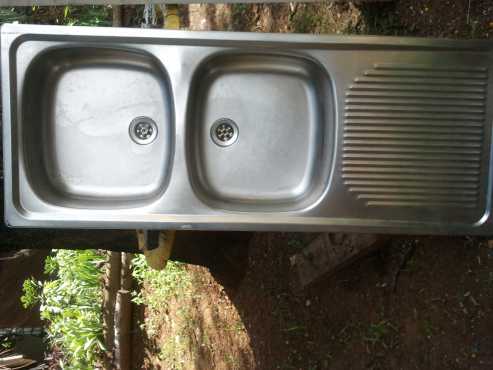 Kitchen Sink Double Basin Stainless Steel with waste Good Condition.