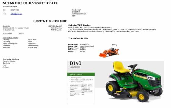 Kubota TLB for Hire amp Grass Cutting