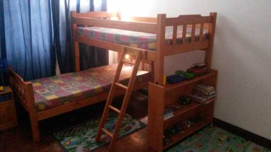 L shaped wooden bunk beds with bookcase for sale for a bargain