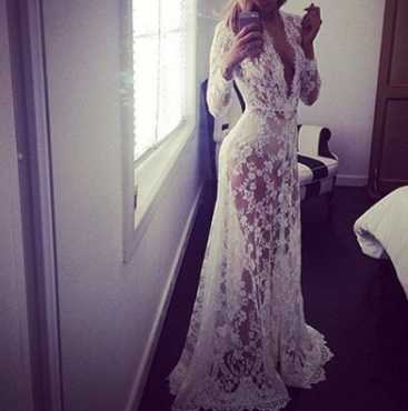 Lace Embroidery Maxi Solid White Dress