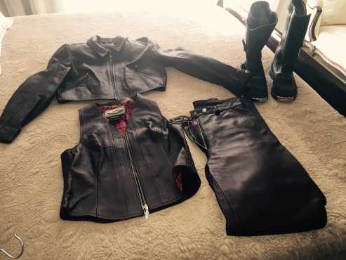 Ladies leather biker suit and riding boots