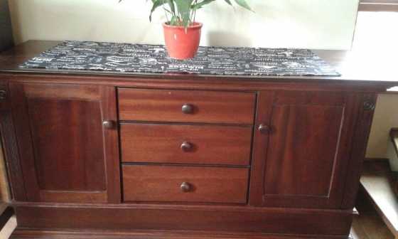 LAMPUNG 3 DRAWER, 2 DOOR DINING SERVER. MAHOGANY.