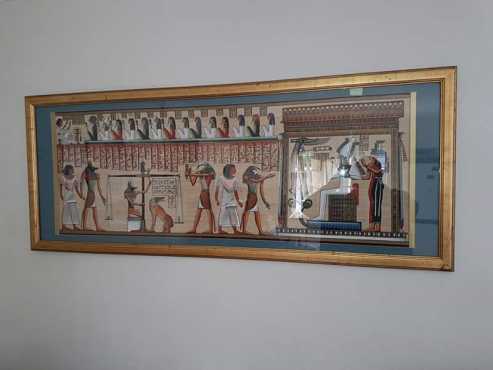 Large framed original Egyptian papyrus painting