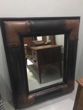 Leather framed mirror