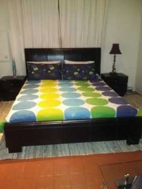 Leather Queen Size bed for Sale with bed side tables