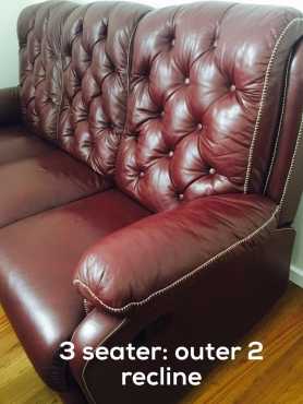 Leather recliner sofa set 2 armchairs and 3 seater lounge