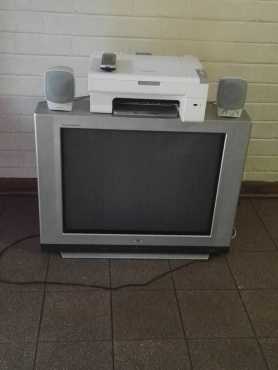 LG tv with speakers and Lexmark printer