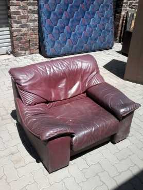 Lounge Suite leather couch, maroon. single seater for sale