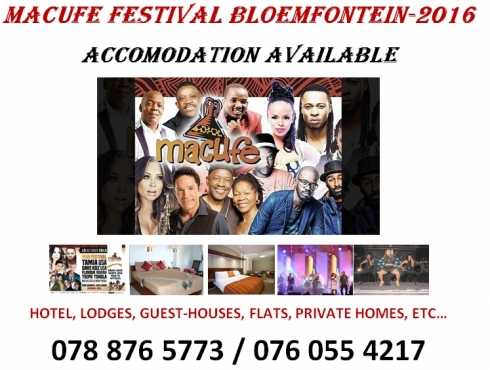 Macufe festival Accom available R950.00 proom per night (sharing)