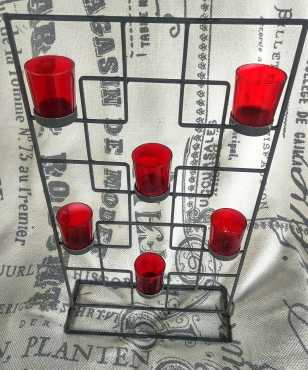 Metal, red votive glass, tealight candle holder