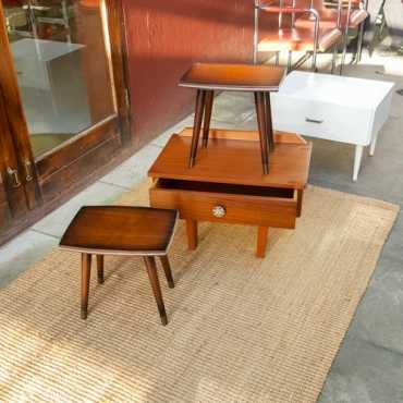 Mid-century mix n match set3 small tables, all sturdy, some blemishes on 1 small table