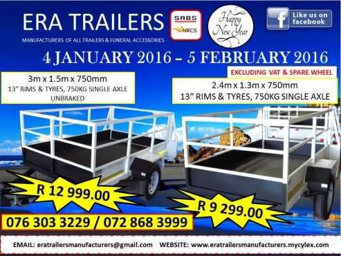 Multipurpose Trailer 2.4m single Axle SABS Appr New Years Special R9299.00