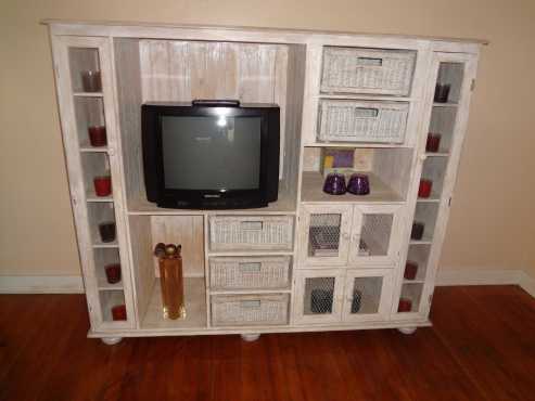 Neat Oregon pine painted Tv cupboard for sale.