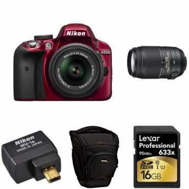 Nikon D3300 DX-format DSLR Kit w 18-55mm and 55-300mm Lenses (Red)