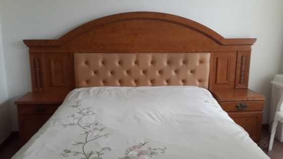 Oak double bed Headboard with Suede inlay