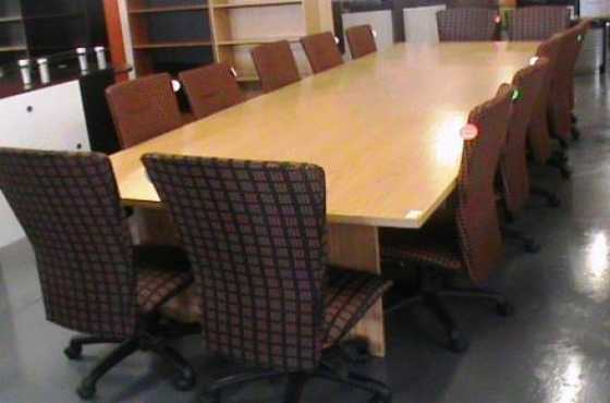 Oak Veneer 3 peace board room table including 14 chairs