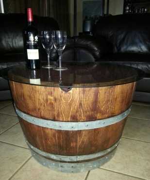 Oak Wine Barrel Side Table with Glass Top