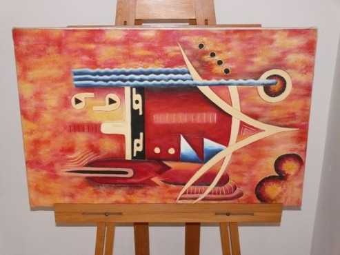 Oil Painting on canvas, African abstract, mixed medium, Size 94x61cm.