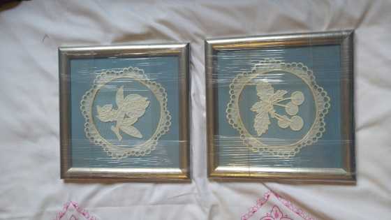 Old world charm  unique framed handmade lace fingerbowl covers