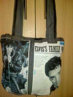 One of a kind Elvis printed on denim handbag