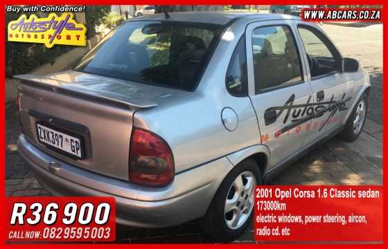 Opel Corsa 1.6 Classic sedan 2001 model 173000km electric windows, power steering, aircon, radio cd.