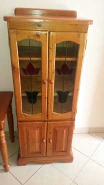 Oregon Pine Buffet Cabinet with Lead Glass