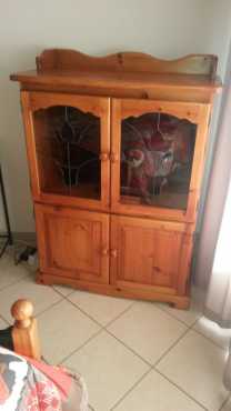 Oregon Pine TV cabinet with lead glass