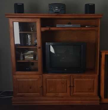 Oregon Pine TV Wall Unit, DVD and CD display cabinets for sale in Queenswood