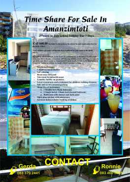 OWN your own holiday flat  TIMESHARE AMANZIMTOTI no points