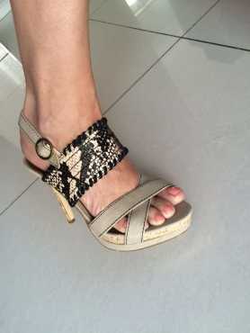 Patent Leather Cork Heel Sandal for Sale