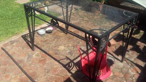 Patio table, glass and steel for sale