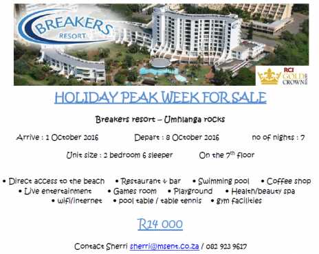 Peak week Breakers resort Umhlanga rocks