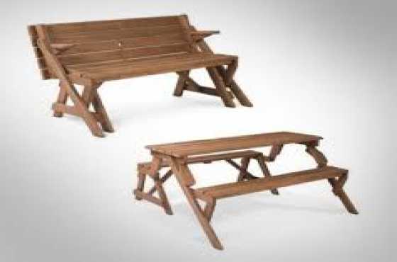 Picnic Bench Converts to Picnic  Table in Seconds For Patio , Garden , Restaurant etc