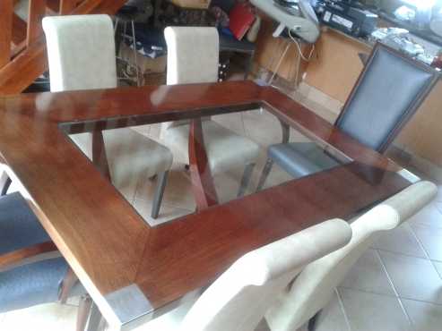 Polished Rose Wood  Glass Top Dining Table