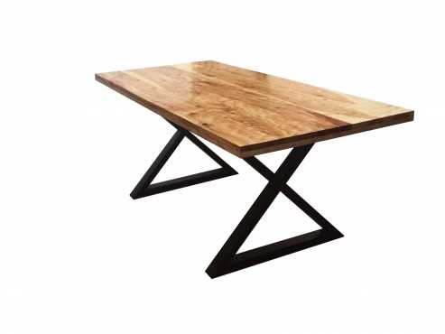 Poplar Wood Table with Steel Cross Legs