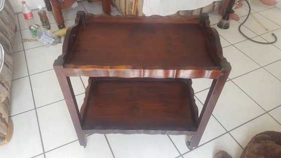 Pre 1940 antique Imbuia and Stinkwood tea trolley for sale