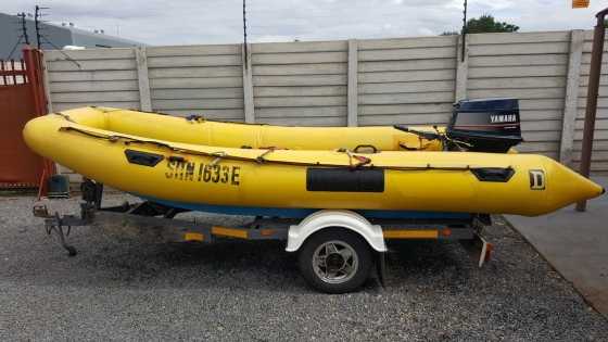 Prestige 4,5m Cat Hull Semi-Rigid with Yamaha 50hp Autolube Tiller Arm Motor.