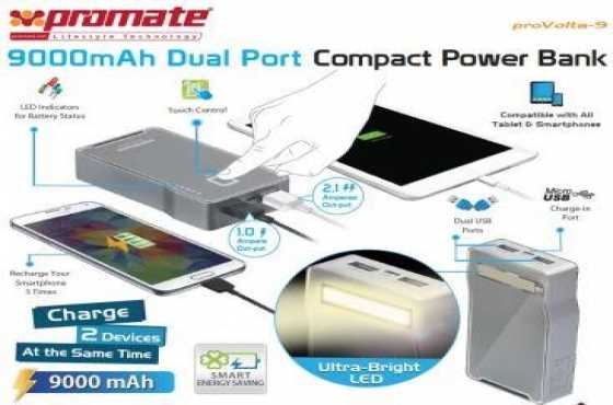 Promate Provolta-9 , 9000mAh Dual Port Compact Power Bank