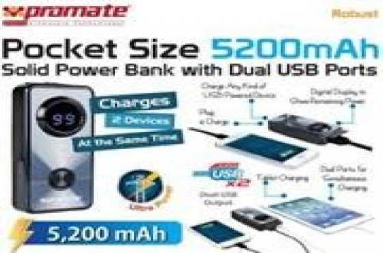 Promate Robust ,Pocket Size 5200mAh Solid Power Bank