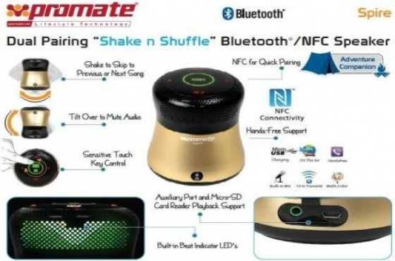 Promate Spire Dual Pairing Shake n Shuffle BluetoothNFC Speaker