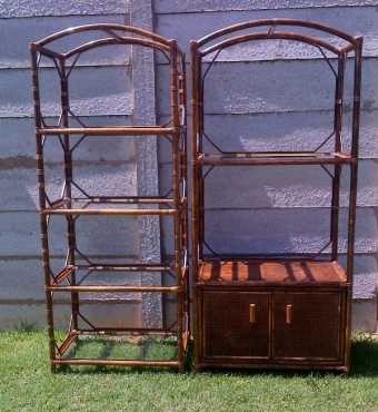 RATTAN amp GLASS WALL UNIT FOR SALE - 2 PIECE - R350.