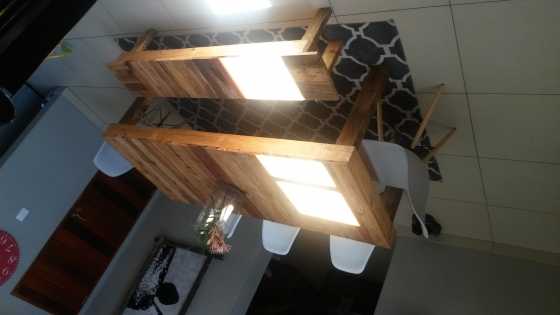 Reclaimed wood diningpatio table with bench