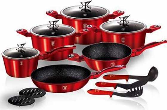 RED IN COLOUR Berlinger Haus Line 10-Piece or 15 piece Marble Coating Cookware Set