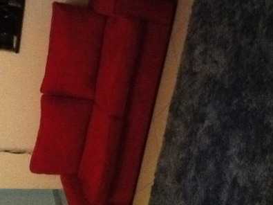 Red suede couch