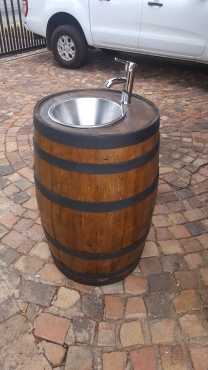 Restored wine barrel, with tap and zinc