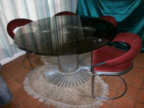 RETRO CHROME AND GLASS DINING ROOM SET