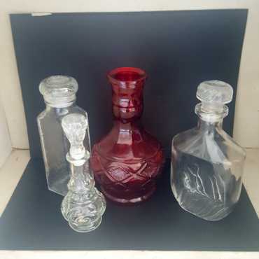 Retro mix n match foursome red genie bottle (no stopper), oblong amp square decanters  mini genie