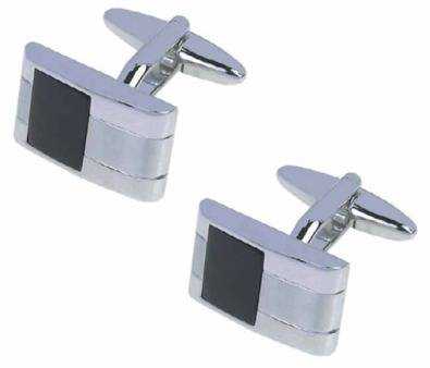 RHODIUM PLATED AND ONYX CUFFLINKS